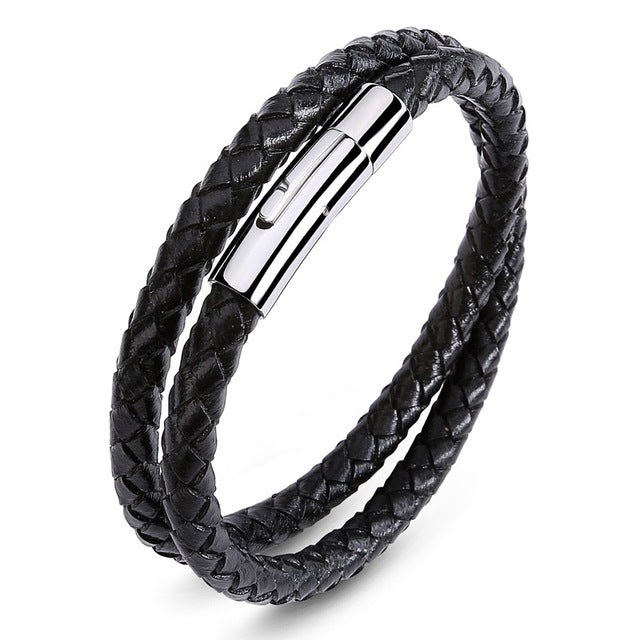 Punk Men Jewelry Black/Brown Braided Leather Bracelet