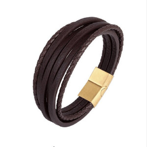 Handmade Braided Stainless Steel Leather Bracelet